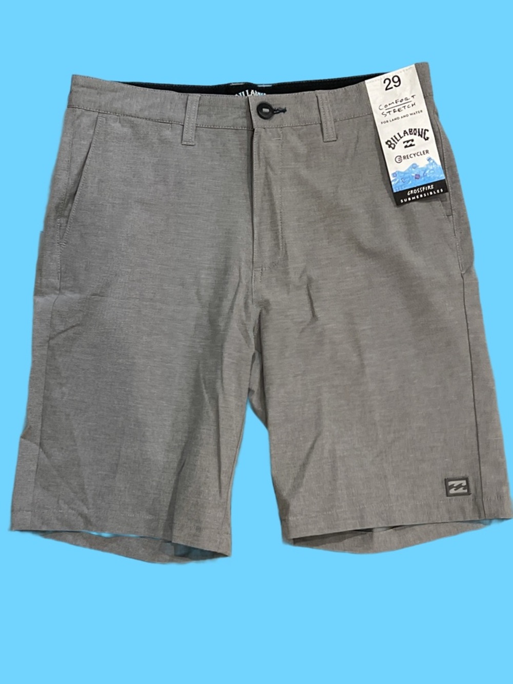 NWT: Billabong Men’s Gray Comfort Stretch Shorts. For land and water.